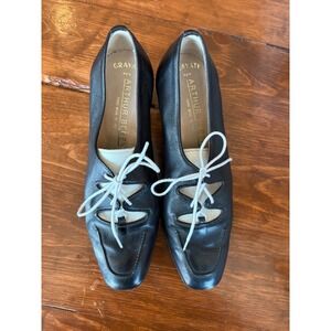 Gravati Per Arthur Beren Black Leather Lace Up Block Heel Pumps Italy Shoes